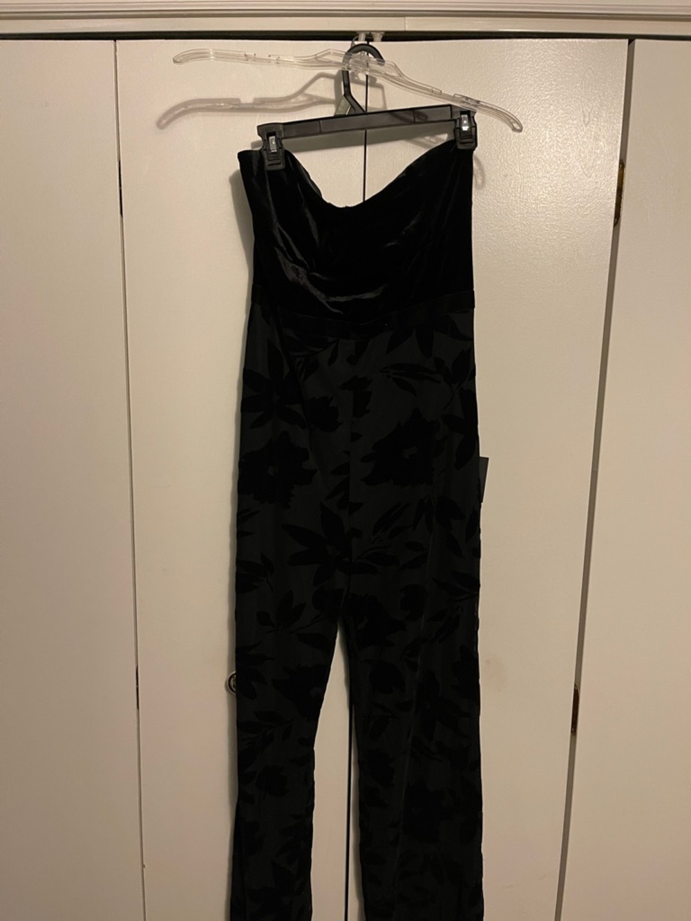 NWT Lulu's Black Strapless Velvet-Jacquard Floral Jumpsuit